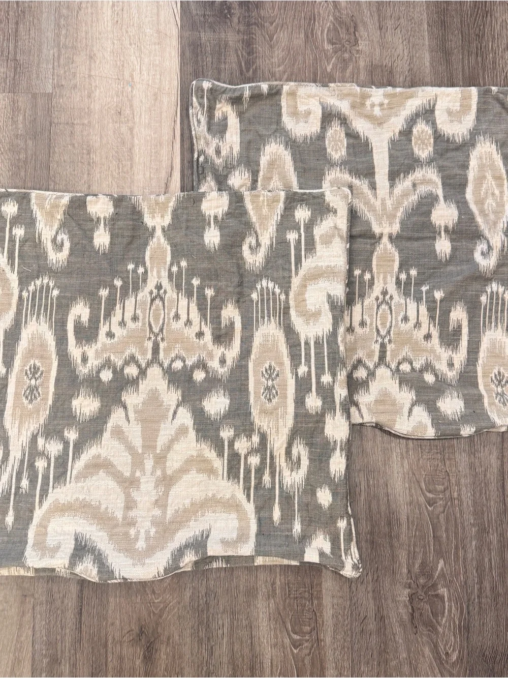 Crate&Barrel Neutral Ikat Accent Pillow Covers Set of 2 Gray Beige